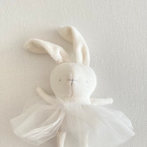 Ballerina whit tutu Bunny soft and silky plush White First baby toy handmade with love Minimalist Eco-friendly toy Newborn gift image 2