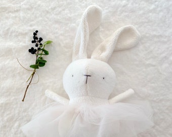 Ballerina whit tutu - Bunny soft and silky plush - White - First baby toy handmade with love - Minimalist - Eco-friendly toy - Newborn gift