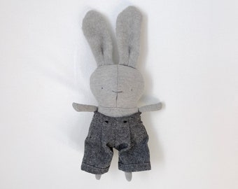 Baby bunny plush whit cute pant  Eco-friendly nursery first toy's  Minimalist design  Handmade