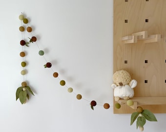 Enchanted Forest Garland  Leafs and felt balls garland  Hand made whit love