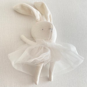Ballerina whit tutu Bunny soft and silky plush White First baby toy handmade with love Minimalist Eco-friendly toy Newborn gift image 7