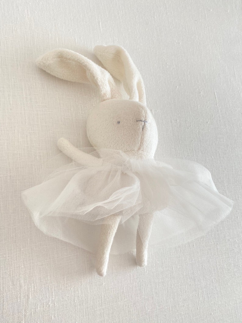 Ballerina whit tutu Bunny soft and silky plush White First baby toy handmade with love Minimalist Eco-friendly toy Newborn gift image 7