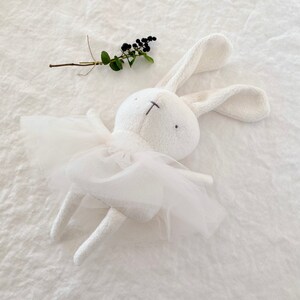 Ballerina whit tutu Bunny soft and silky plush White First baby toy handmade with love Minimalist Eco-friendly toy Newborn gift image 3