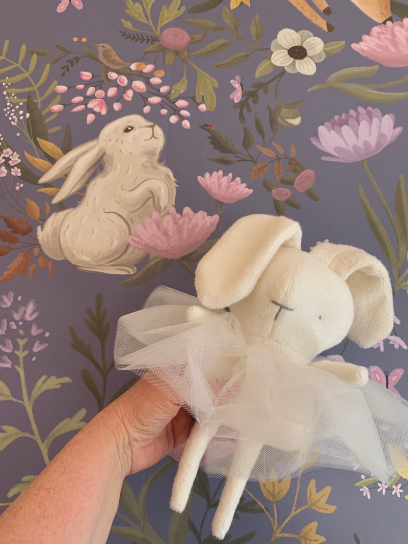 Ballerina whit tutu Bunny soft and silky plush White First baby toy handmade with love Minimalist Eco-friendly toy Newborn gift image 10