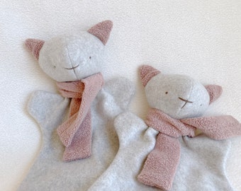 Gray kitten comforter  Cute and soft little cat  Baby bed blanket   First toy 100% organic cotton  Minimalist design   Eco-friendly Handmade