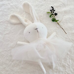 Ballerina whit tutu Bunny soft and silky plush White First baby toy handmade with love Minimalist Eco-friendly toy Newborn gift image 4