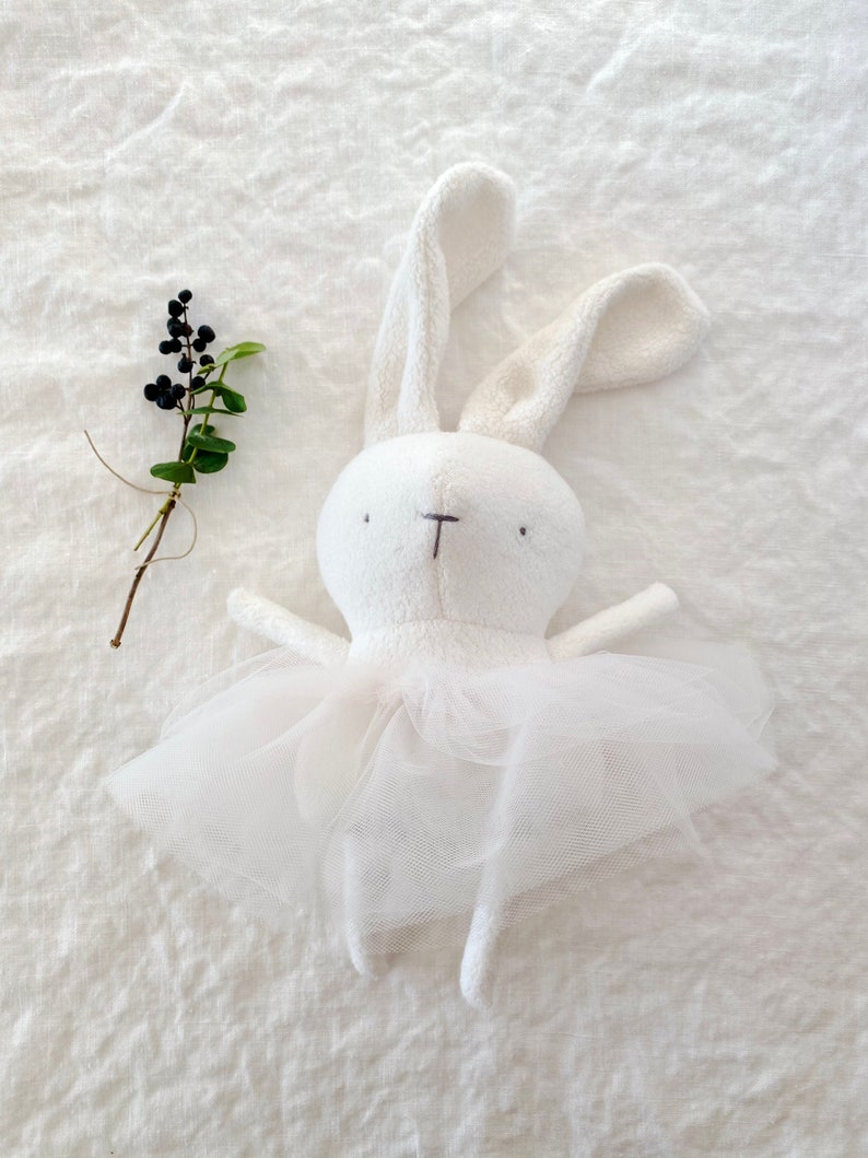 Ballerina whit tutu Bunny soft and silky plush White First baby toy handmade with love Minimalist Eco-friendly toy Newborn gift image 1
