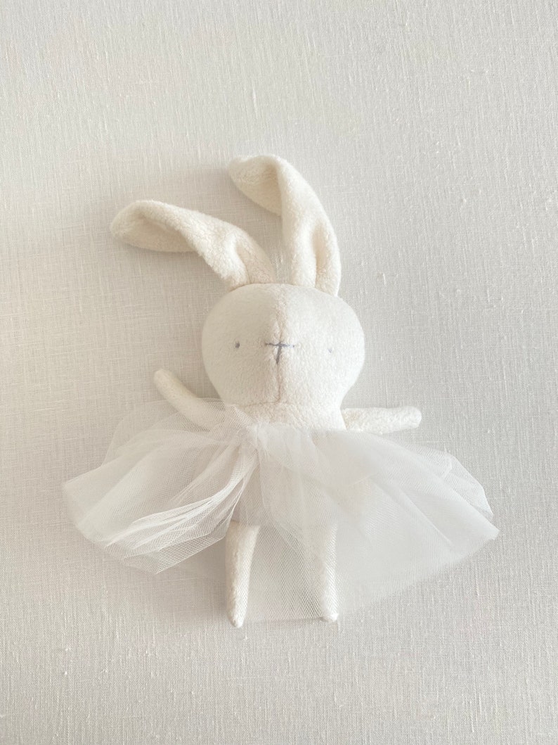 Ballerina whit tutu Bunny soft and silky plush White First baby toy handmade with love Minimalist Eco-friendly toy Newborn gift image 2