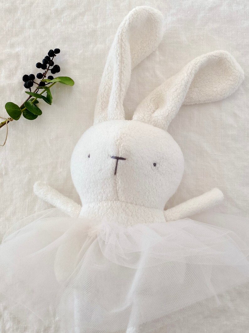 Ballerina whit tutu Bunny soft and silky plush White First baby toy handmade with love Minimalist Eco-friendly toy Newborn gift image 6