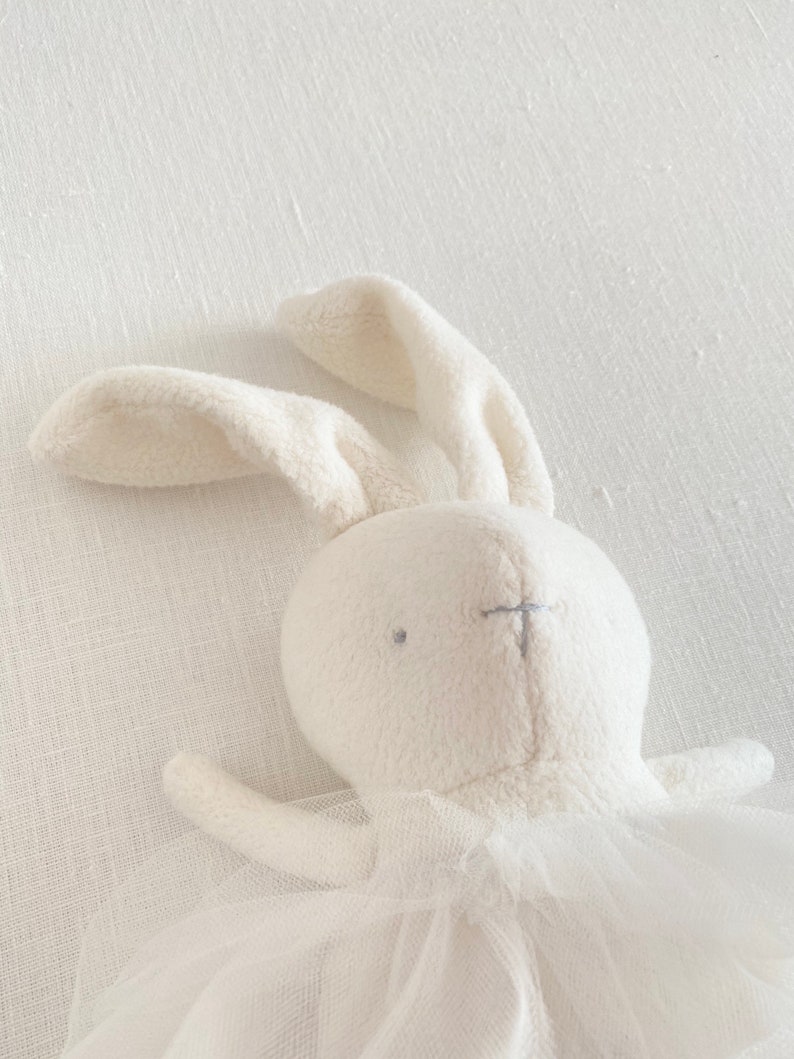 Ballerina whit tutu Bunny soft and silky plush White First baby toy handmade with love Minimalist Eco-friendly toy Newborn gift image 8