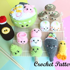 Crochet PATTERN Amigurumi Food Sushi Family II Crochet Pattern/ Sushi Set English/Spanish (Español)