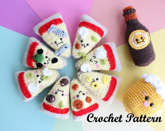 Crochet PATTERN Amigurumi Food! Pizza Party + Beer Crochet Pattern Kawaii!