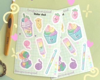 Amigurumi Food stickers Rainbow Party Vinyl Sticker Sheet/Kawaii stickers/Yarn stickers Crochet