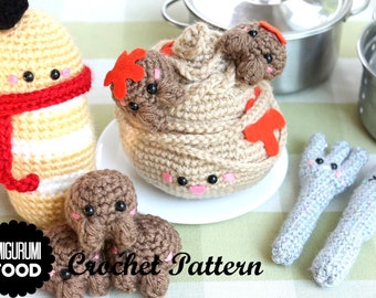 Crochet PATTERN Spaghetti and Meatballs! + Fork, Knife and French Baguette! Amigurumi Food Crochet Pattern