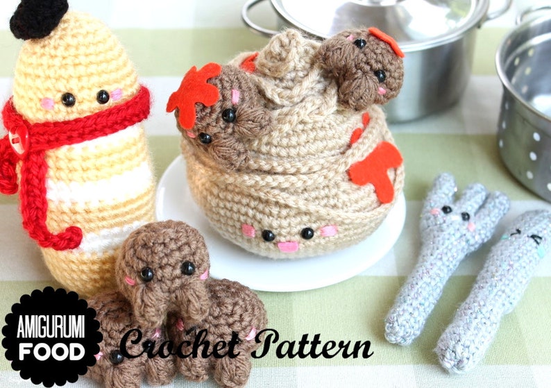 Crochet PATTERN Spaghetti and Meatballs  Fork Knife and image 1