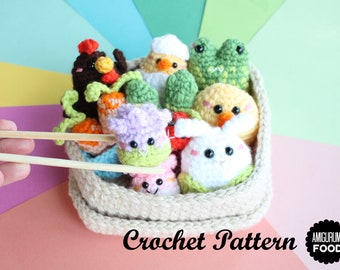 Crochet PATTERN Spring Bento Box Amigurumi Food/ Easter Box, Chicken, hen, frog, bunny and more!