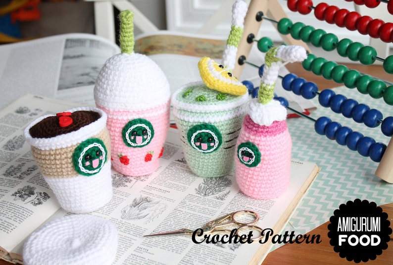 Crochet PATTERN Starcutes Buddies Amigurumi Food Coffee Crochet Amigurumi Coffee Frappuccino, Ice tea, Coffee and more image 1