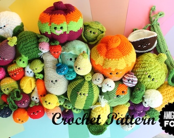 Crochet Bundle PATTERN/ Amigurumi Food 45 Patterns Fruits and Vegetables pattern/ PDF crochet pattern and Halloween and Bag Bonus!