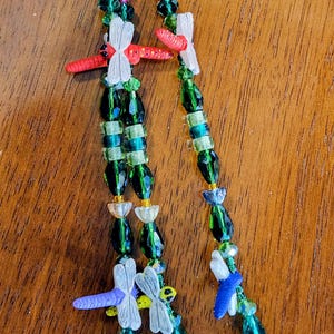 3 Wire Beaded Pot/Basket/Plant Hanger /Sun Catcher Peruvian Clay Dragonflies in Various Colors