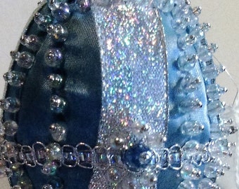 Beaded Ornament in Silver and Blue-Hand Made