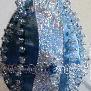 Beaded Ornament in Silver and Blue-Hand Made