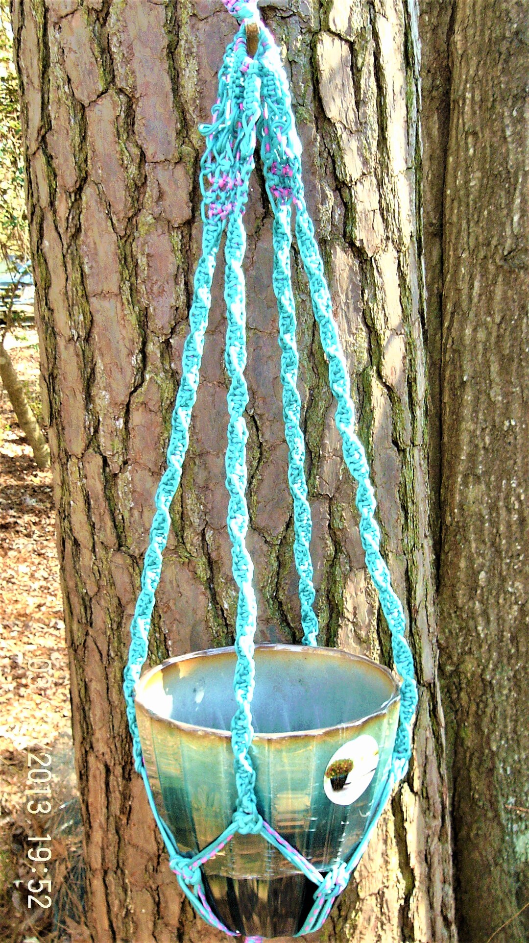 XL Macramé Plant/pot/glass Ball Hanger/ Planter in Teal and Etsy Canada