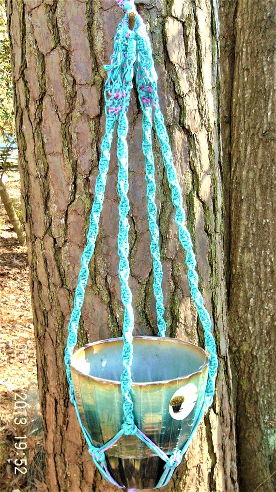 XL Macramé Plant/Pot/Glass Ball Hanger/ Planter in Teal and Etsy