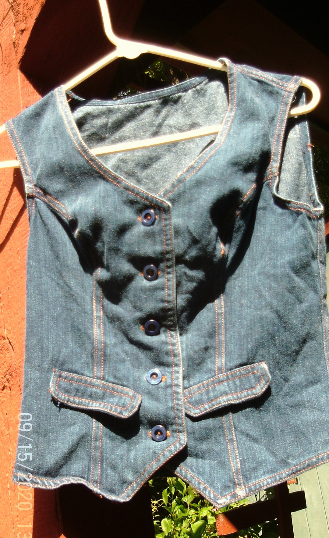 Classic Blue Denim Snap Front Button Vest (Battle Vest)