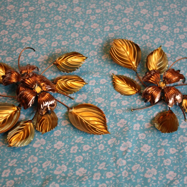 vintage brass floral wall hanging (pair)