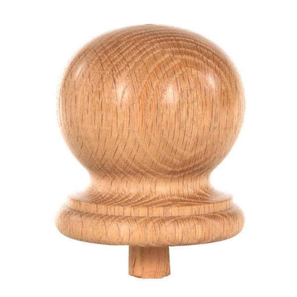 Round Staircase Finial Newel Post Cap FN-0103, Red Oak Wood (3.25" D x 3.5" H)