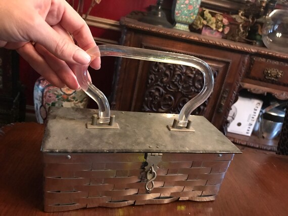 Metal weave and Lucite hand bag