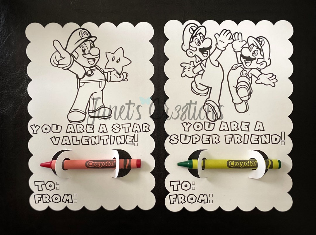 Super Mario Valentines Coloring Cards Etsy