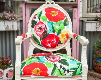 French Antique Armchair | Floral Upholstered Accent Chair