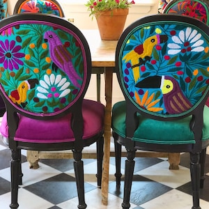 Eclectic Boho Dining Chair Set – Handmade with Mexican Textiles & Velvet Seats