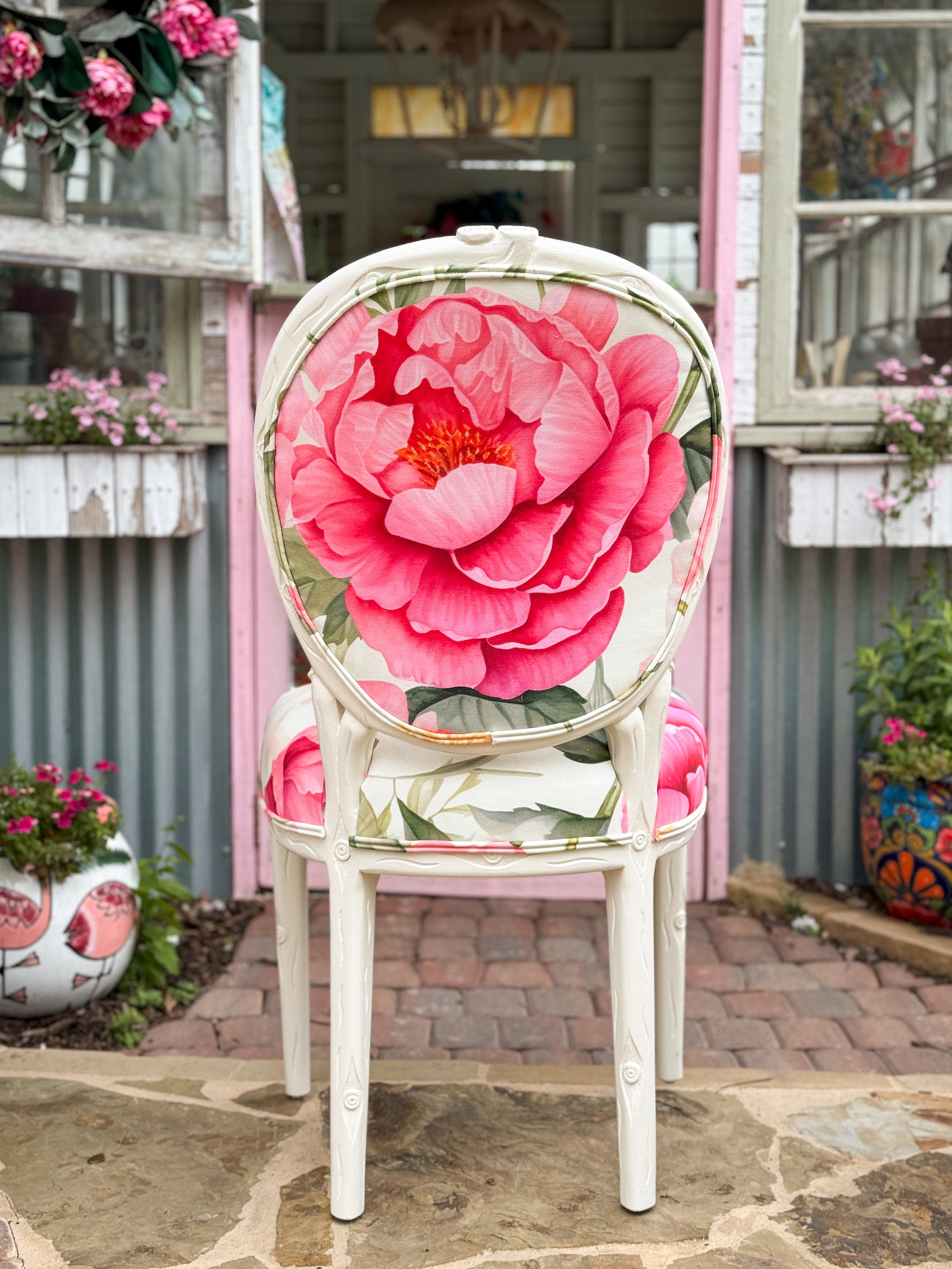 Floral French Chair – Faux Bois Frame With Oversized Bloom - Etsy