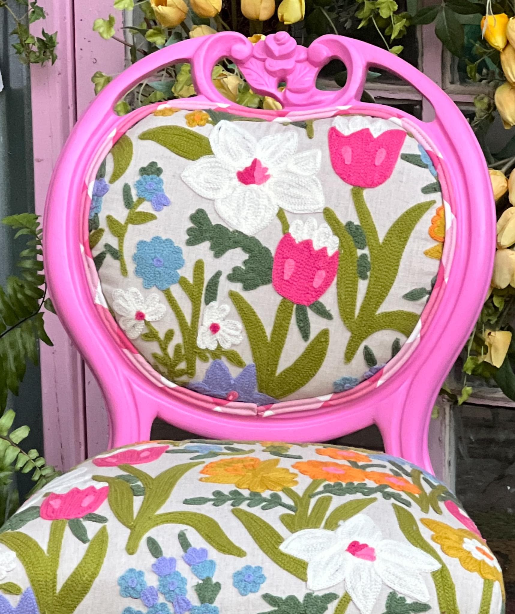 Victorian Pink Painted Chair With Embroidered Whimsical Fabric - Etsy