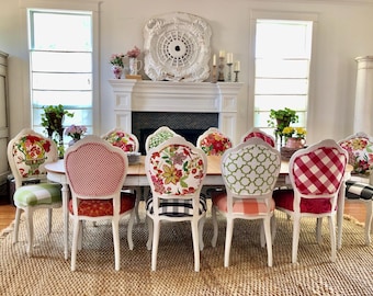 Custom Louis Dining Chairs | Eclectic Floral & Check Mix | Made to Order Seating