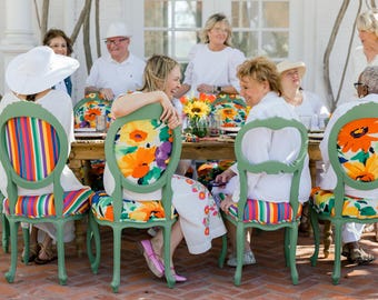 Vibrant Floral Dining Chairs – Set of Custom Painted Chairs with Bold Colors