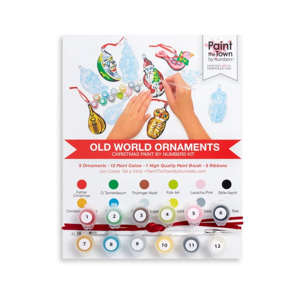 Paint by Number Old World Ornaments Kit / 8”x10” / 5 Vintage Style Christmas Ornaments / German Folk Art / Holiday Craft Kit / Made in USA