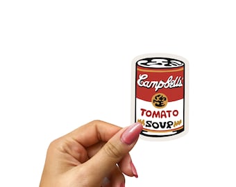 Tomato Soup Can Sticker / 3”x2” / Vinyl Decal / Die cut / Durable / Dishwasher Safe / Andy Warhol / Pop Art / Free Shipping