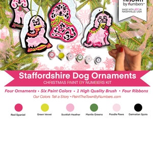 Paint by Number Staffordshire Dogs Ornament Kit / 8”x10” / DIY / Four Ornaments / Ribbons / Holiday Craft / Made in USA