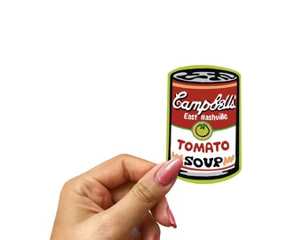 Tomato Soup Sticker / East Nashville / 3”x2” / Vinyl Decal / Die cut / Durable / Dishwasher Safe / Andy Warhol / Tomato Fest / Free Shipping