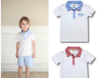 Boys Short Sleeve Polo Style Seersucker Collared Shirt