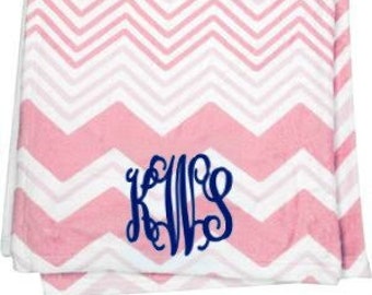 Monogrammed Baby Blanket - Pink Chevron