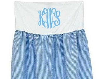 Monogrammed Swimsuit Cover - Blue Seersucker