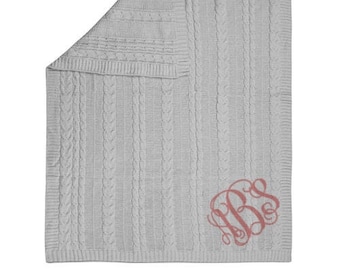 Chenille Baby Blanket in Gray Monogrammed Blanket for Baby Boy or Girl