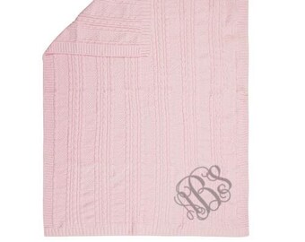 Monogrammed Chenille Blanket Pink Baby Blanket for Baby Girl