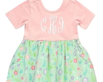 Girls Twirl Dress Easter Dress Monogrammed for Baby Toddler and Big Girls