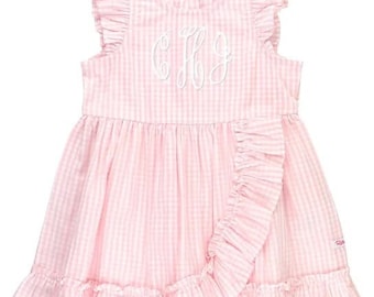 Girls Gingham Dress in Pink Gingham with Ruffled Details