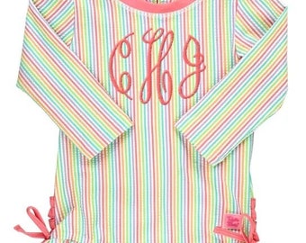 Girls Rash Guard Swimsuit Rainbow Stripe Baby and Toddler Girls One Piece Bathing Suit